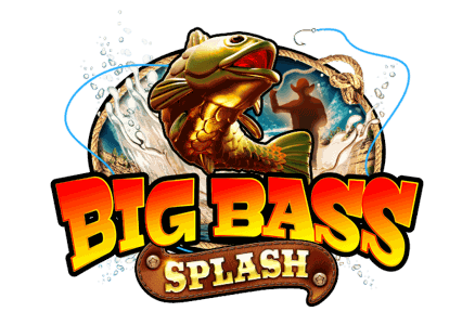 Big Bass Splash artwork featuring the fisherman wild character with fishing rod, the bass scatter mascot and the turquoise canyon river backdrop
